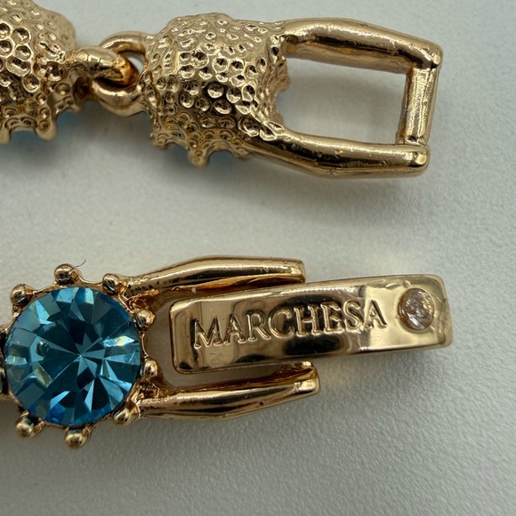 Marchesa Luxury Gold-Tone Bracelet with Aqua & Sapphire Blue Crystals - Picture 9 of 16